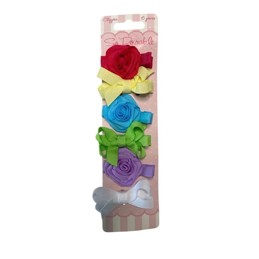 So Dorable 6pc Clippies Girls Hair Clip Accessories Flower Bow Floral Baby Girl